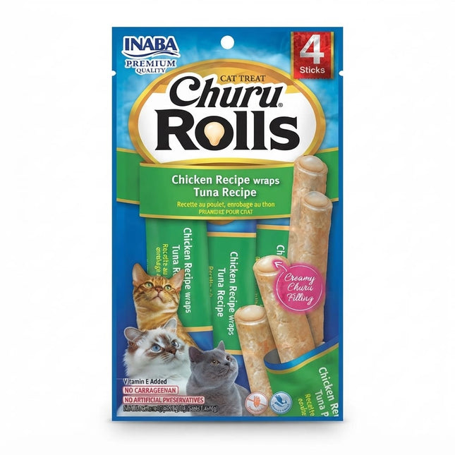 Inaba Cat Inaba Churu Rolls Creamy Chicken Filling with Tuna Recipe Cat Treat Sticks 40g