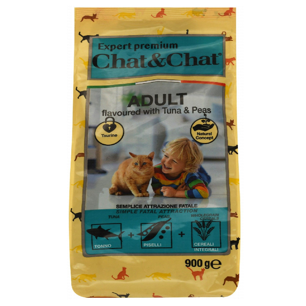 Chat and Chat Dry Food for Adult Cats Tuna and Peas Flavor 900 gr