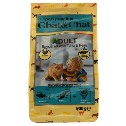 Chat and Chat Dry Food for Adult Cats Tuna and Peas Flavor 900 gr