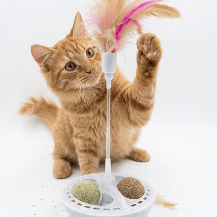 Karlie Cat 3-in-1 Catnip Feather Teaser Toy Interactive Spinning Fun for Healthy Play