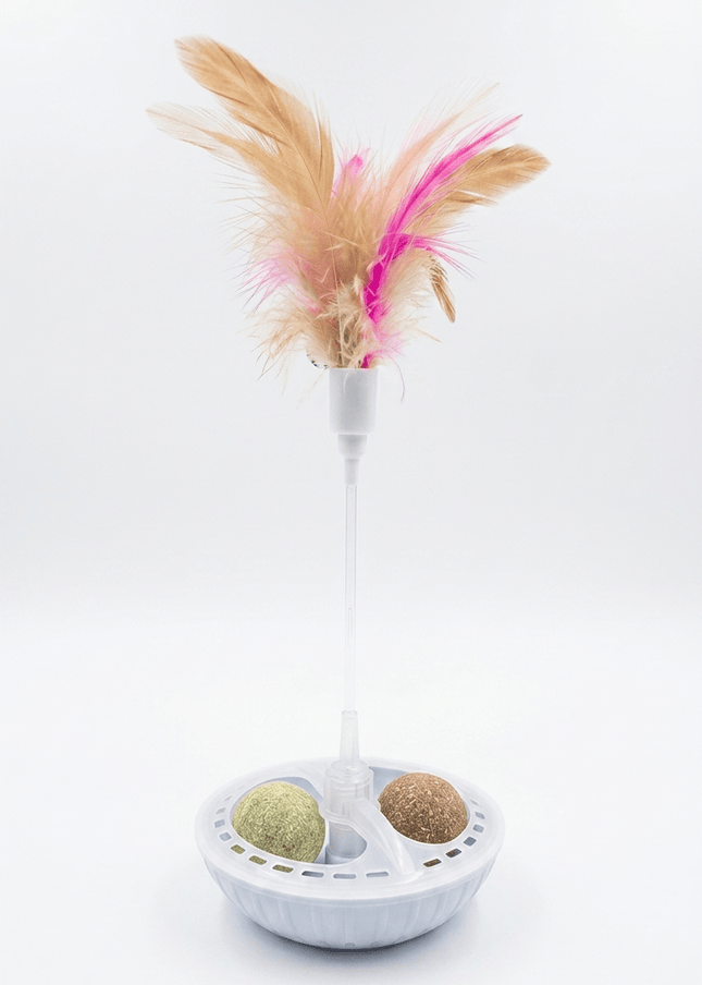 Karlie Cat 3-in-1 Catnip Feather Teaser Toy Interactive Spinning Fun for Healthy Play