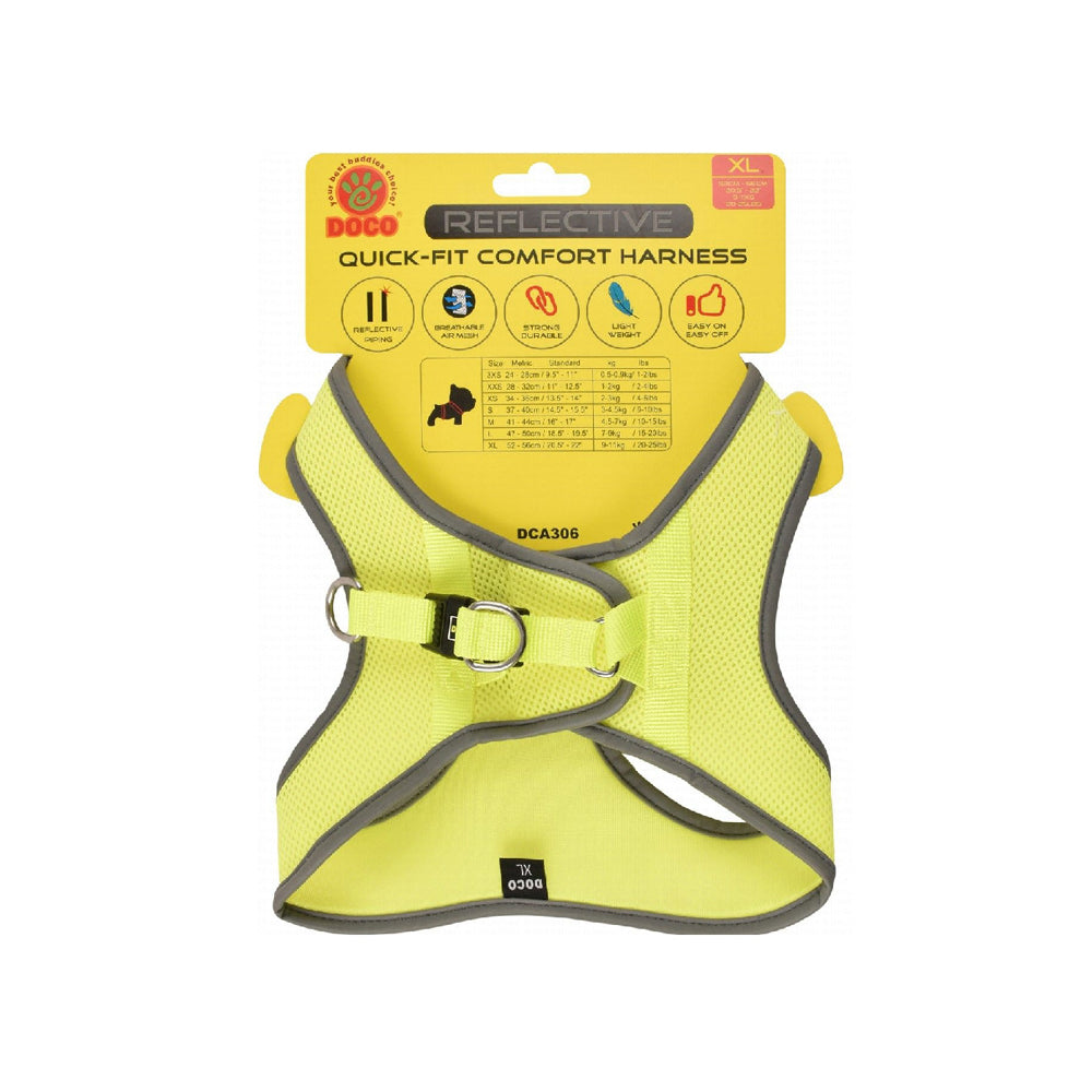 Doco X large Lime Reflective Quick Fit Comfort Dog Harness 52 to 58cm