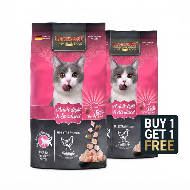 Leonardo Cat Leonardo Dry Food For Adult Cats Light and Sterilised With Poultry 1.8 kg Buy one get one free