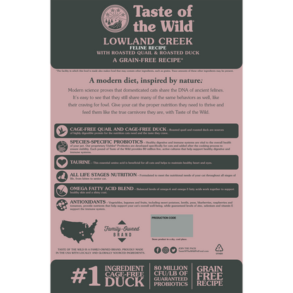 Taste of the Wild Lowland Creek Dry Cat Food with Roasted Quail and Duck 2 kg