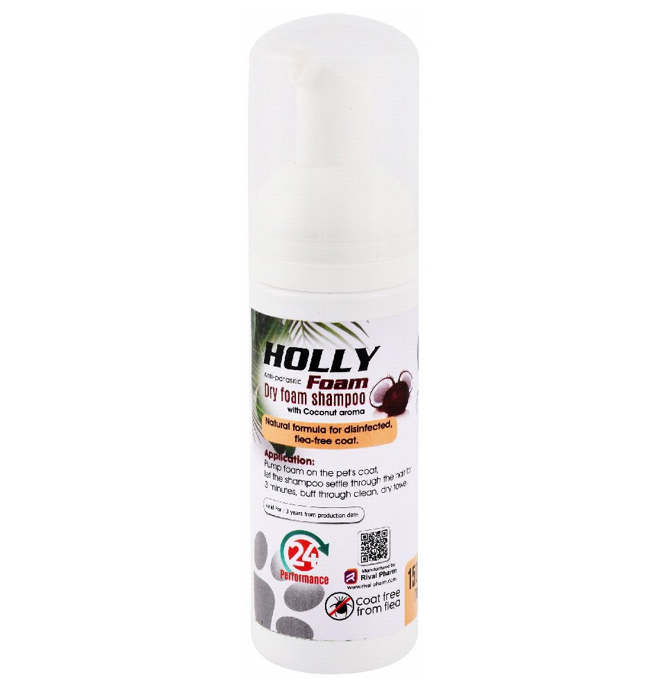 Holly Anti-Parasitic and Flea Dry Foam Shampoo for Pets Coconut Scent 150 ml