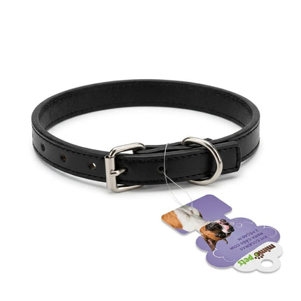 Mimo Pets dog Mimo Pets Genuine Leather Dog Collar Set Adjustable Classic Dog Collar Black Size 38 cm