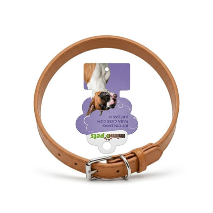 Mimo Pets dog Mimo Pets Genuine Leather Dog Collar Set Adjustable Classic Dog Collar Brown Size 38 cm