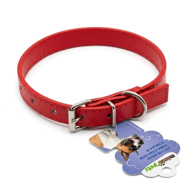 Mimo Pets dog Mimo Pets Genuine Leather Dog Collar Set Adjustable Classic Dog Collar Red Size 38 cm