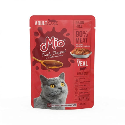 Mio Adult Cat Mio Adult Veal Finely Chopped in Sauce Wet Cat Food 100g