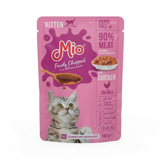 Mio Adult Cat Mio Kitten Chicken Finely Chopped in Sauce Wet Cat Food 100g