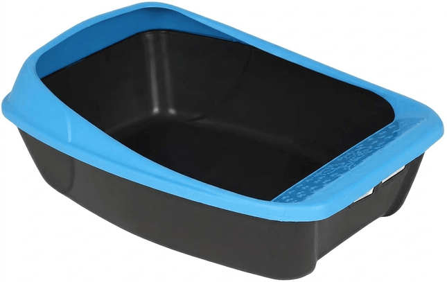 MPS Cat Litter MPS Open Top Cat Litter Tray with Rim Easy Clean Design Blue
