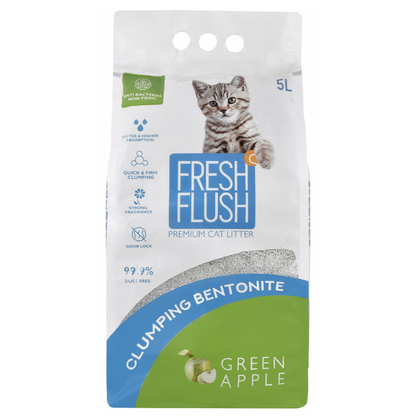 Fresh Flush Antibacterial Bentonite Clumping Cat Litter Green Apple Scent - non toxic 5 L