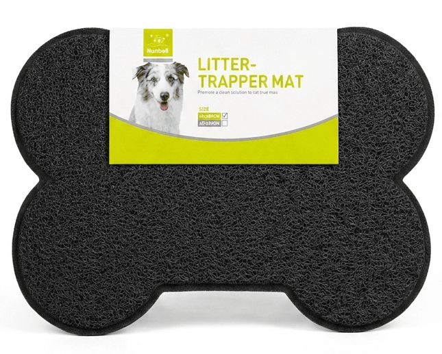 Nunbell Cat Nunbell Bone Shaped Cat Litter Trapping Mat  Non Slip Pet Feeding Mat 40 × 30 Black