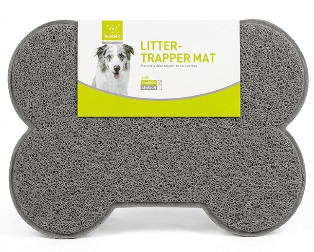 Nunbell Cat Nunbell Bone Shaped Cat Litter Trapping Mat  Non Slip Pet Feeding Mat 40 × 30 Gray