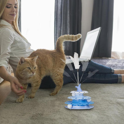 Nunbell cat Nunbell Interactive Cat Ball Tower And Turntable Toy with Teaser Stick Blue