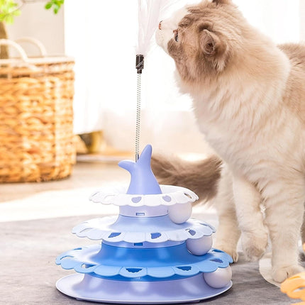 Nunbell cat Nunbell Interactive Cat Ball Tower And Turntable Toy with Teaser Stick Blue