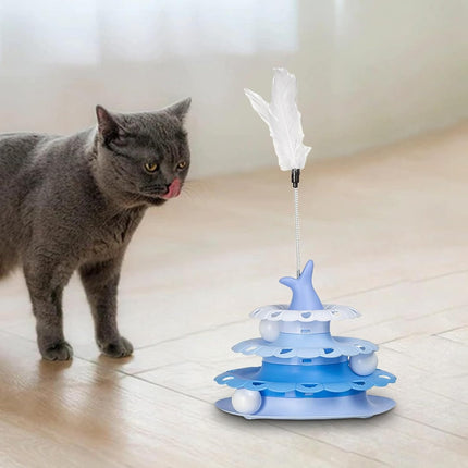 Nunbell cat Nunbell Interactive Cat Ball Tower And Turntable Toy with Teaser Stick Blue