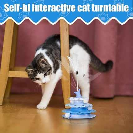 Nunbell cat Nunbell Interactive Cat Ball Tower And Turntable Toy with Teaser Stick Blue