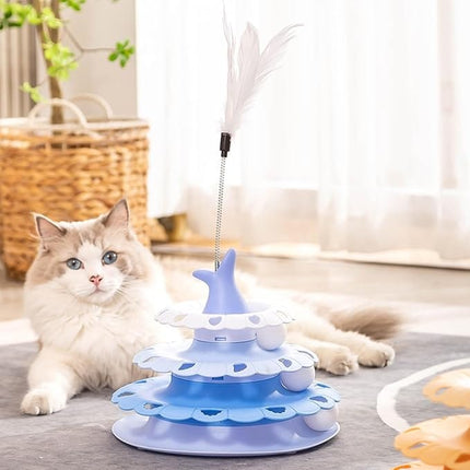 Nunbell cat Nunbell Interactive Cat Ball Tower And Turntable Toy with Teaser Stick Blue