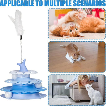 Nunbell cat Nunbell Interactive Cat Ball Tower And Turntable Toy with Teaser Stick Blue