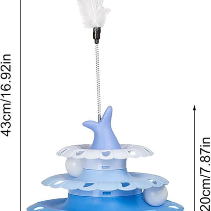 Nunbell cat Nunbell Interactive Cat Ball Tower And Turntable Toy with Teaser Stick Blue