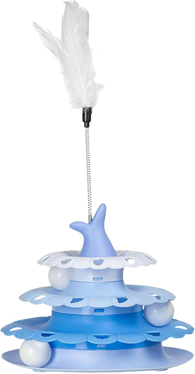 Nunbell cat Nunbell Interactive Cat Ball Tower And Turntable Toy with Teaser Stick Blue