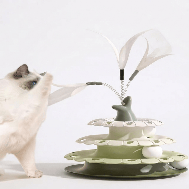 Nunbell cat Nunbell Interactive Cat Ball Tower And Turntable Toy with Teaser Stick Light Green