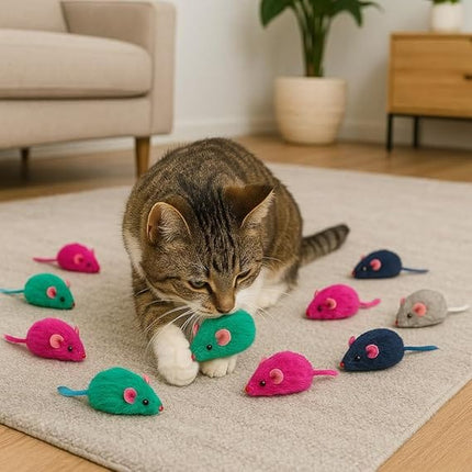 Nunbell Cat Nunbell Multi Colored Plush Mouse Cat Toy Set Interactive Play for Kittens