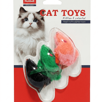 Nunbell Cat Nunbell Multi Colored Plush Mouse Cat Toy Set Interactive Play for Kittens