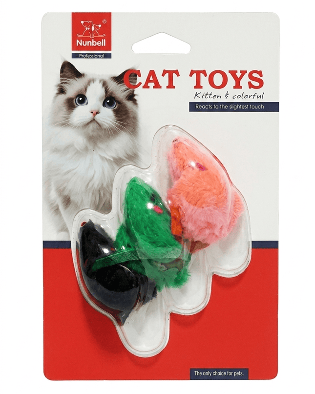 Nunbell Cat Nunbell Multi Colored Plush Mouse Cat Toy Set Interactive Play for Kittens