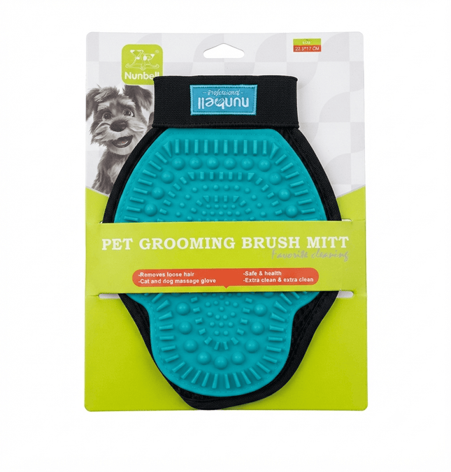 Nunbell Dog and cat Nunbell Pet Grooming and Massage Brush Mitt for Dogs and Cats Blue