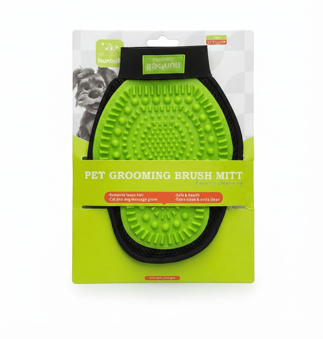 Nunbell Dog and cat Nunbell Pet Grooming and Massage Brush Mitt for Dogs and Cats Green