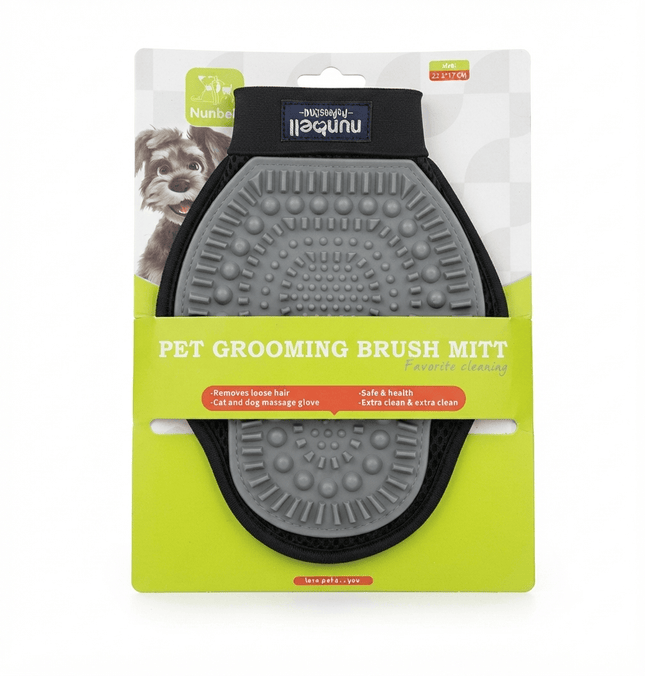 Nunbell Dog and cat Nunbell Pet Grooming and Massage Brush Mitt for Dogs and Cats Grey