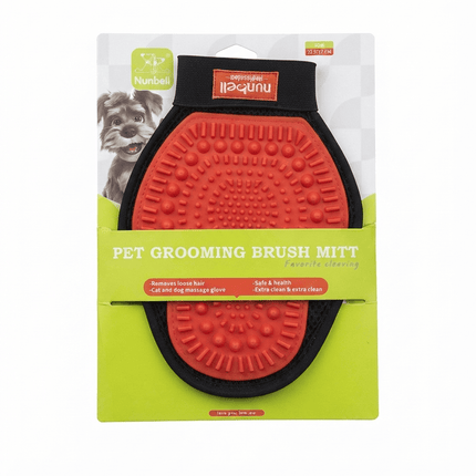 Nunbell Dog and cat Nunbell Pet Grooming and Massage Brush Mitt for Dogs and Cats Red