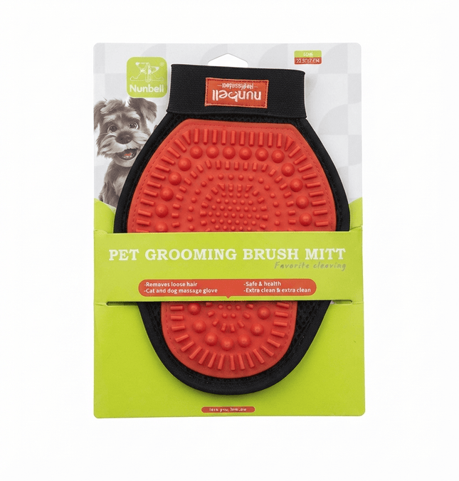 Nunbell Dog and cat Nunbell Pet Grooming and Massage Brush Mitt for Dogs and Cats Red