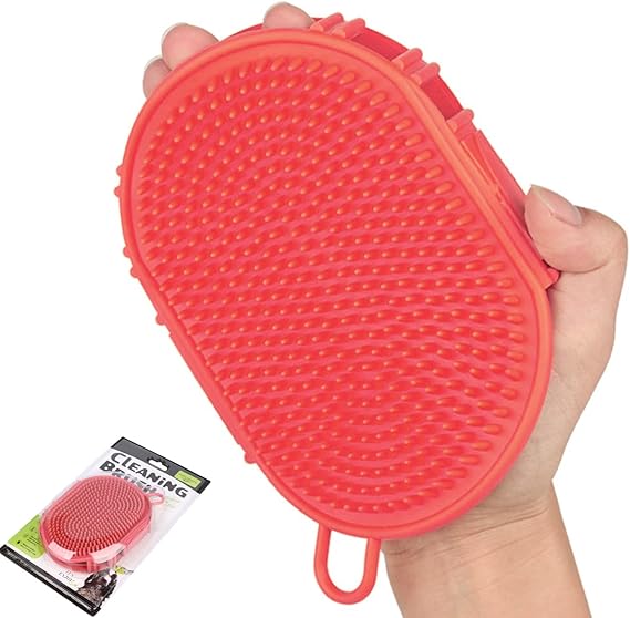 Nunbell Dog and cat Pet Cleaning And Massage Brush Soft Silicone Shampoo Dispenser Mitt for Dogs and Cats