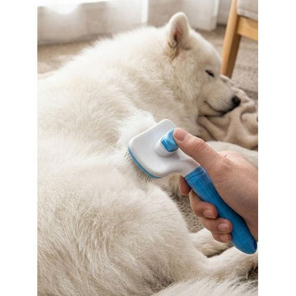 Nunbell Dog and cat Pet Hair Removal Brush Self Cleaning Slicker Brush for Cats and Dogs Blue