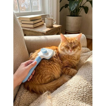 Nunbell Dog and cat Pet Hair Removal Brush Self Cleaning Slicker Brush for Cats and Dogs Blue