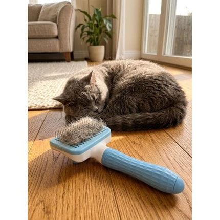 Nunbell Dog and cat Pet Hair Removal Brush Self Cleaning Slicker Brush for Cats and Dogs Blue