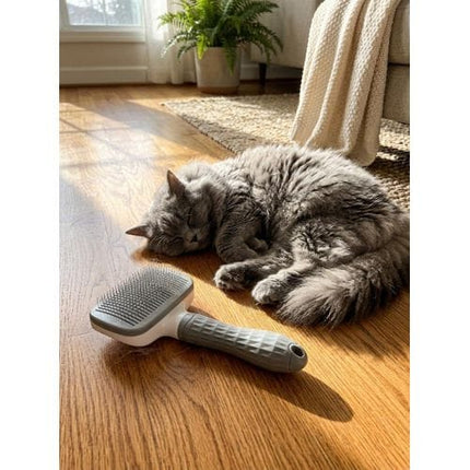 Nunbell Dog and cat Pet Hair Removal Brush Self Cleaning Slicker Brush for Cats and Dogs Gray