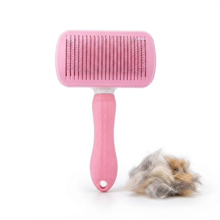 Nunbell Dog and cat Pet Hair Removal Brush Self Cleaning Slicker Brush for Cats and Dogs Pink