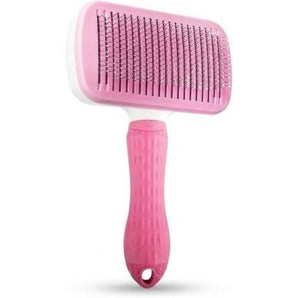 Nunbell Dog and cat Pet Hair Removal Brush Self Cleaning Slicker Brush for Cats and Dogs Pink