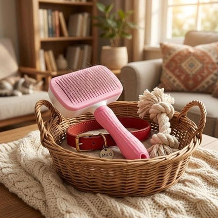 Nunbell Dog and cat Pet Hair Removal Brush Self Cleaning Slicker Brush for Cats and Dogs Pink