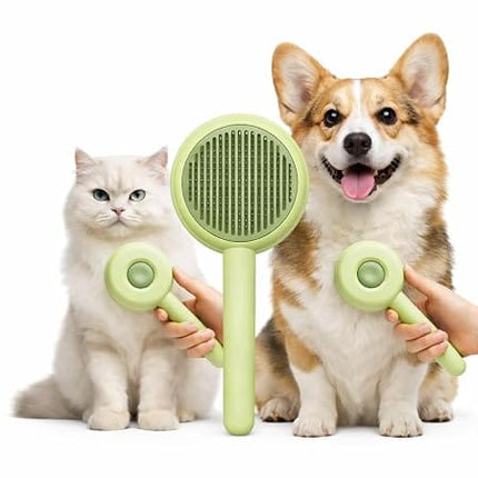 Nunbell Dog and cat Self Cleaning Grooming Brush for Dogs and Cats Green