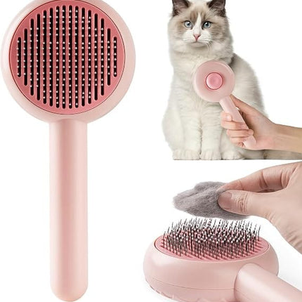 Nunbell Dog and cat Self Cleaning Grooming Brush for Dogs and Cats Pink