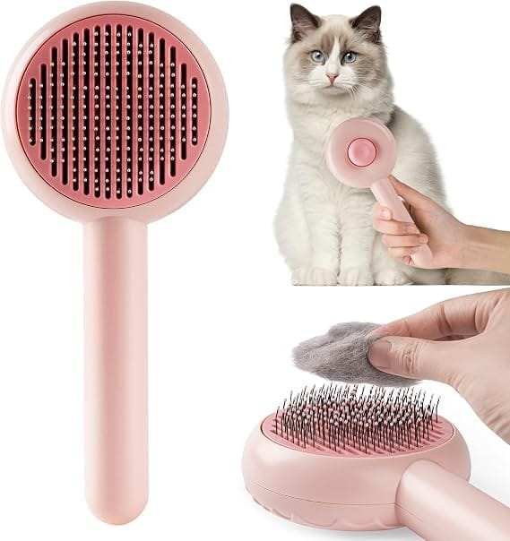 Nunbell Dog and cat Self Cleaning Grooming Brush for Dogs and Cats Pink