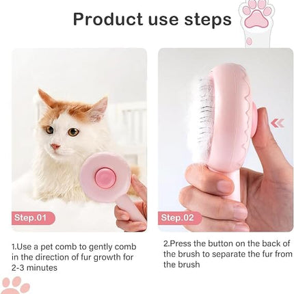 Nunbell Dog and cat Self Cleaning Grooming Brush for Dogs and Cats Pink