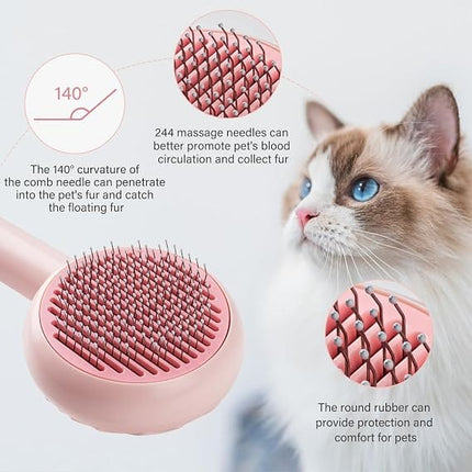 Nunbell Dog and cat Self Cleaning Grooming Brush for Dogs and Cats Pink