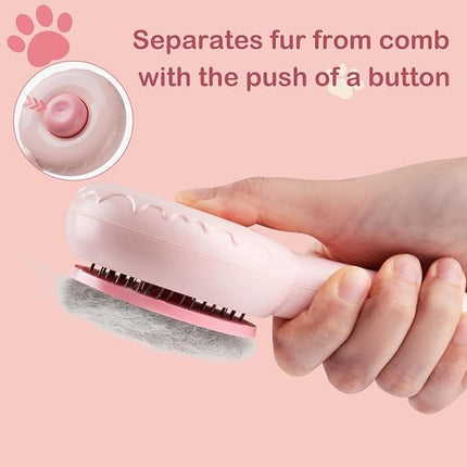 Nunbell Dog and cat Self Cleaning Grooming Brush for Dogs and Cats Pink