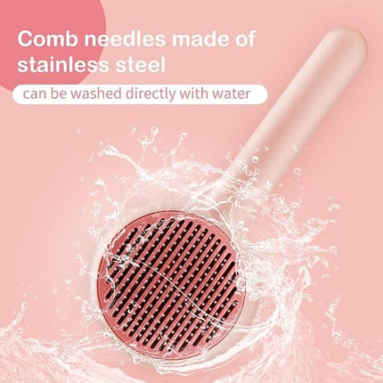 Nunbell Dog and cat Self Cleaning Grooming Brush for Dogs and Cats Pink